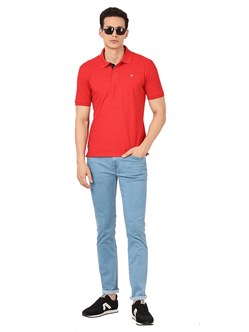 OTTO - Red Melange Plain Polo Collar T Shirt - EDWARD_RED MELANGE