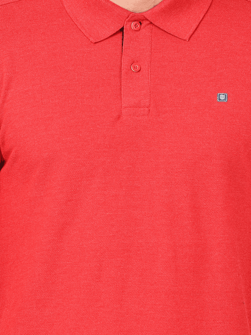 OTTO - Red Melange Plain Polo Collar T Shirt - EDWARD_RED MELANGE