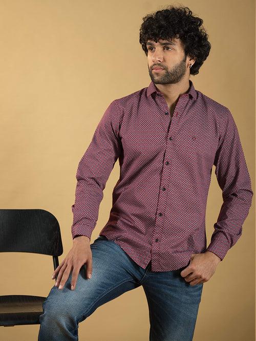 OTTO - Red Printed Casual Shirt. Slim Fit - FWOESMC0087_Red