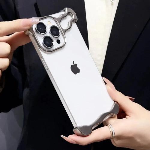 iPhone 15 Plus Bumper Case: Minimalist Titanium Metal Frame with Camera Rings