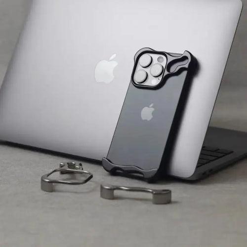 iPhone 15 Bumper Case: Minimalist Titanium Metal Frame with Camera Rings