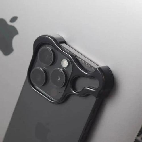 iPhone 15 Bumper Case: Minimalist Titanium Metal Frame with Camera Rings