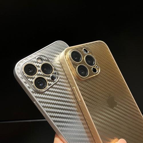 iPhone 14 Pro Max Cover : New Carbon Fiber Pattern AG Glass Case with Camera Lens Protection
