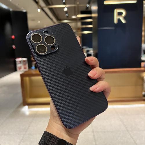 iPhone 14 Pro Max Cover : New Carbon Fiber Pattern AG Glass Case with Camera Lens Protection
