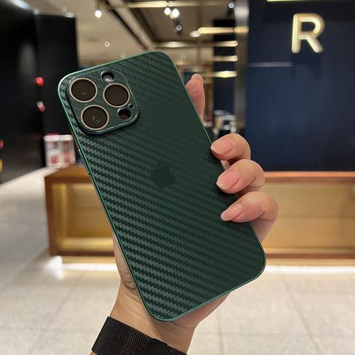 iPhone 13 Pro Cover : New Carbon Fiber Pattern AG Glass Case with Camera Lens Protection