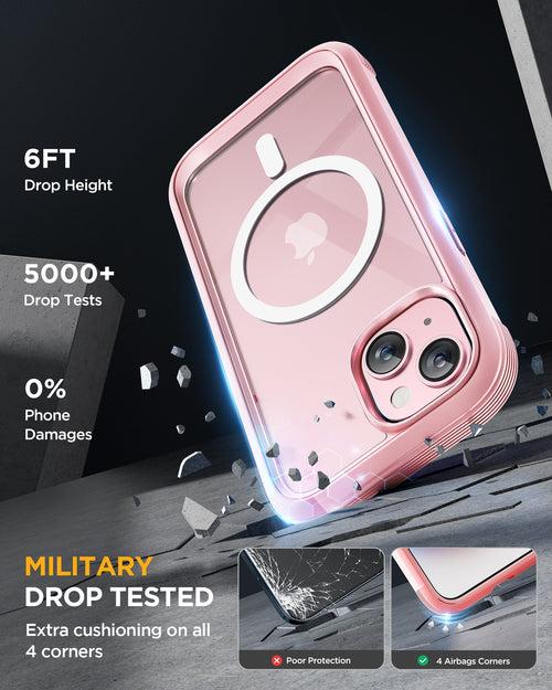 iPhone 15 - Pink : Cases Villa 360° Protection Case 9H Tempered Glass Cover with MagSafe