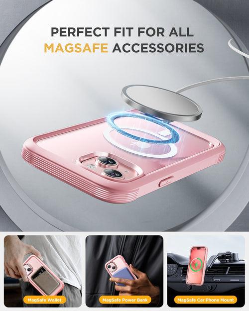 iPhone 15 - Pink : Cases Villa 360° Protection Case 9H Tempered Glass Cover with MagSafe