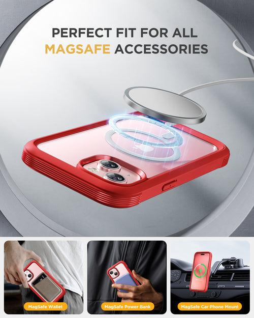 iPhone 15 - Red : Cases Villa 360° Protection Case 9H Tempered Glass Cover with MagSafe