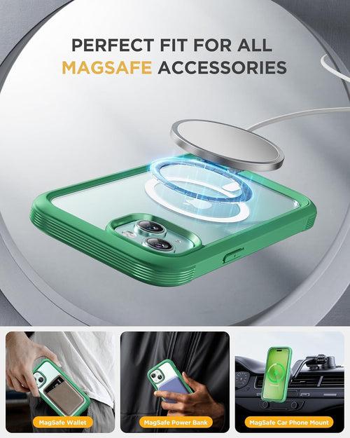 iPhone 15 Plus - Green : Cases Villa 360° Protection Case 9H Tempered Glass Cover with MagSafe