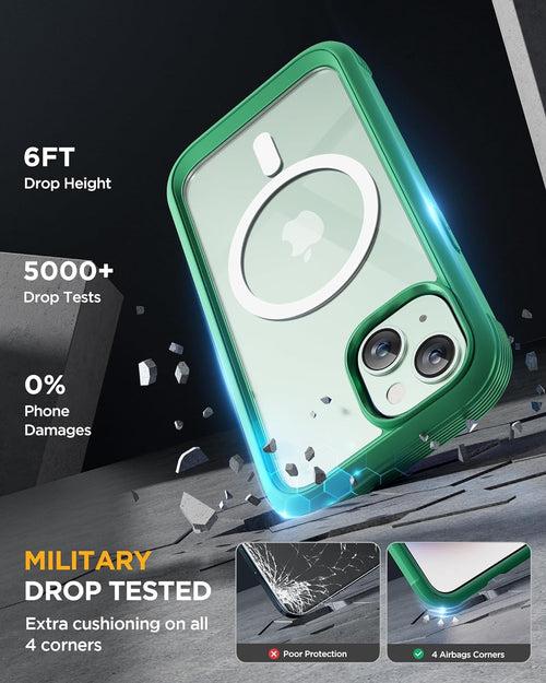 iPhone 15 - Green : Cases Villa 360° Protection Case 9H Tempered Glass Cover with MagSafe
