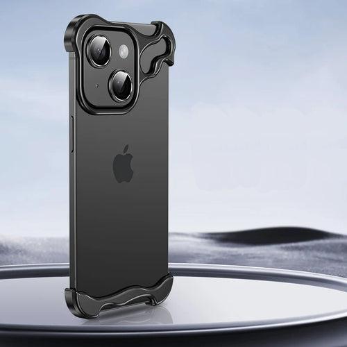 iPhone 15 Plus Bumper Case: Minimalist Titanium Metal Frame with Camera Rings