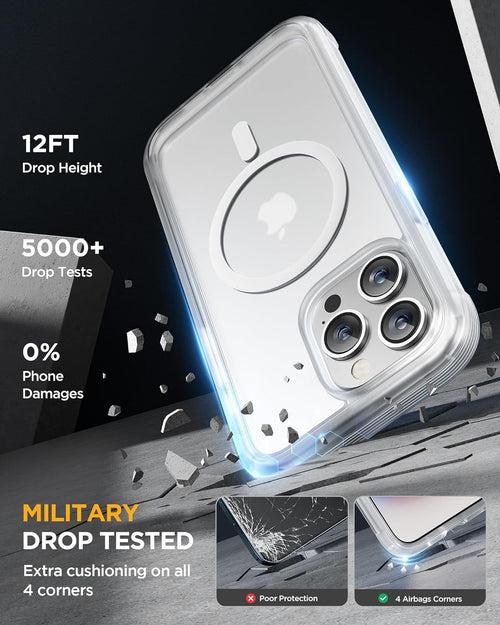 iPhone 15 Pro Max - Matte Clear : Cases Villa 360° Protection Case 9H Tempered Glass Cover with MagSafe