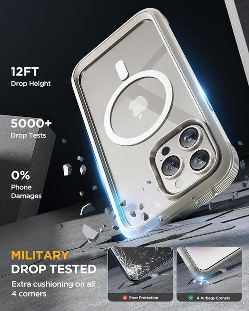iPhone 15 Pro Max - Grey Titanium : Cases Villa 360° Protection Case 9H Tempered Glass Cover with MagSafe