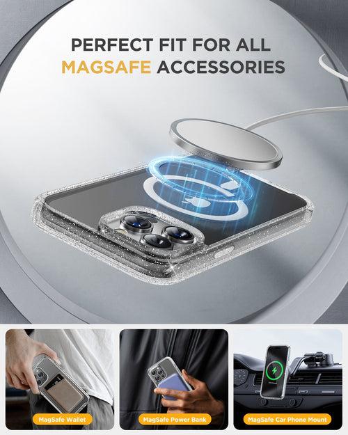 IPhone 15 Pro Max - Glitter : Cases Villa 360° Protection Case 9H Tempered Glass Cover with MagSafe