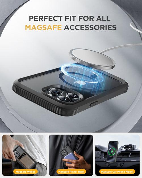 iPhone 15 Pro - Black : Cases Villa 360° Protection Case 9H Tempered Glass Cover with MagSafe