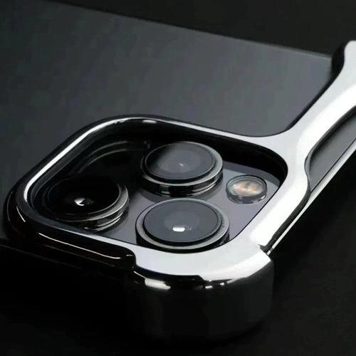 iPhone 15 Bumper Case: Minimalist Titanium Metal Frame with Camera Rings