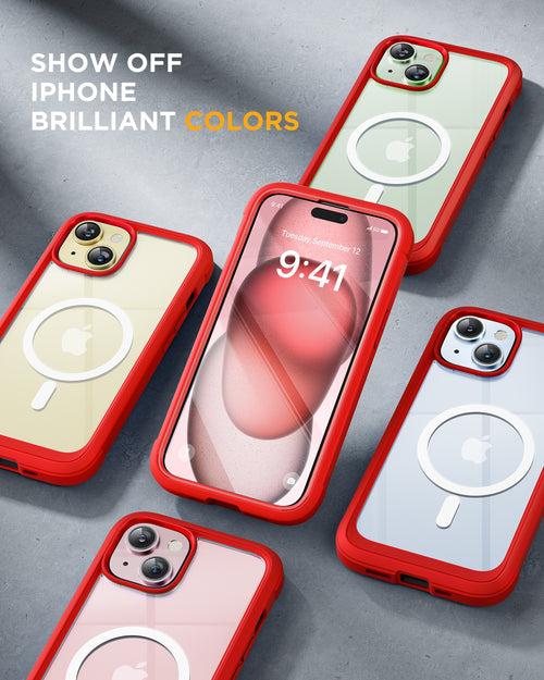 iPhone 15 - Red : Cases Villa 360° Protection Case 9H Tempered Glass Cover with MagSafe