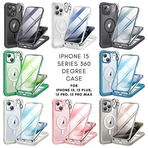 iPhone 15 Series : Cases Villa 360° Protection Case 9H Tempered Glass Cover with MagSafe