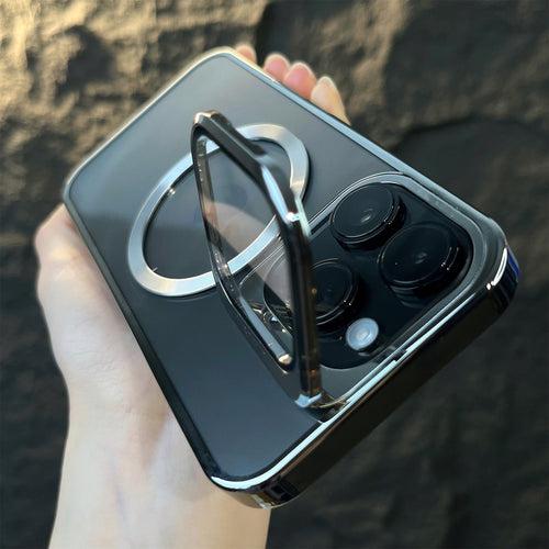 iPhone 13 Pro Max Case - New Plating MagSafe Cover with Transparent Camera Stand