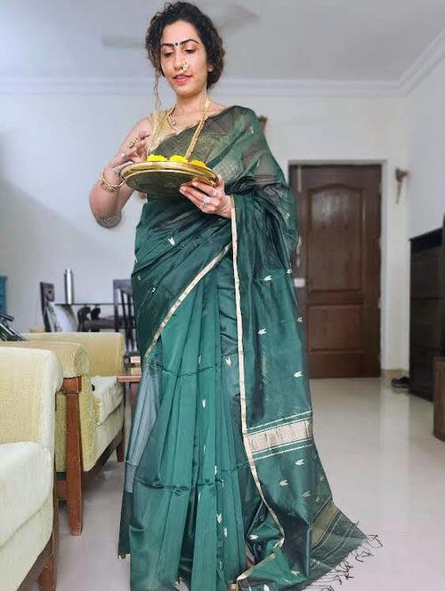 Green Maheshwari Saree ~ Rang collection