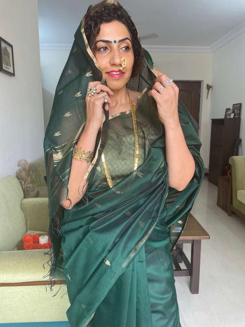 Green Maheshwari Saree ~ Rang collection