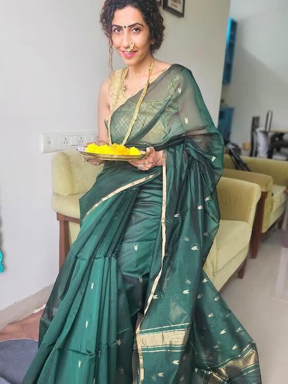 Green Maheshwari Saree ~ Rang collection