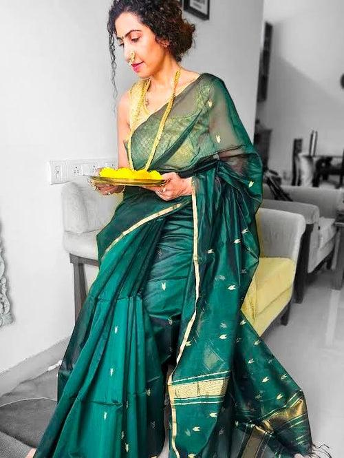 Green Maheshwari Saree ~ Rang collection