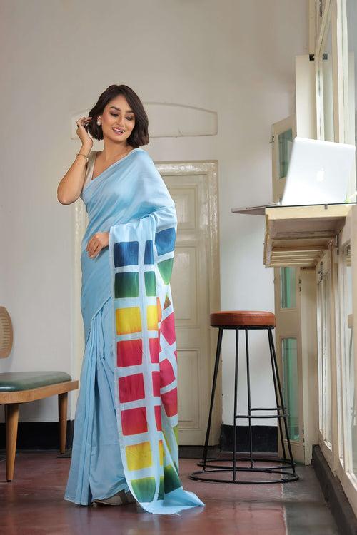 Blue Chanderi Clamp dye Saree