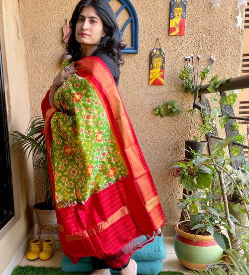 Green Pochampally Silk Dupatta