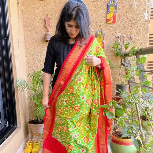 Green Pochampally Silk Dupatta