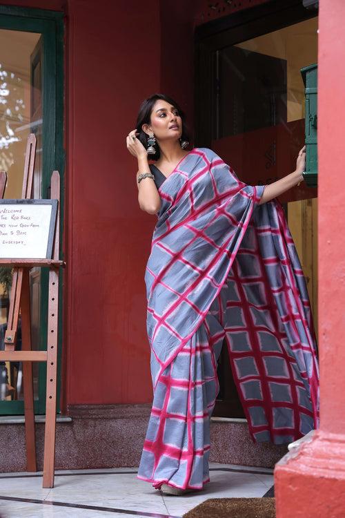 Grey Chanderi Clamp dye Saree