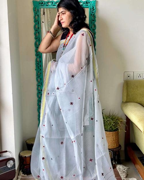 Light grey Kota embroidered Saree