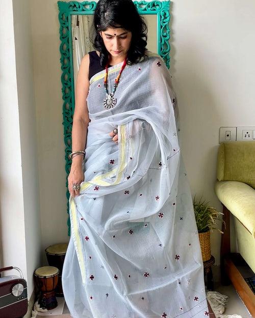 Light grey Kota embroidered Saree