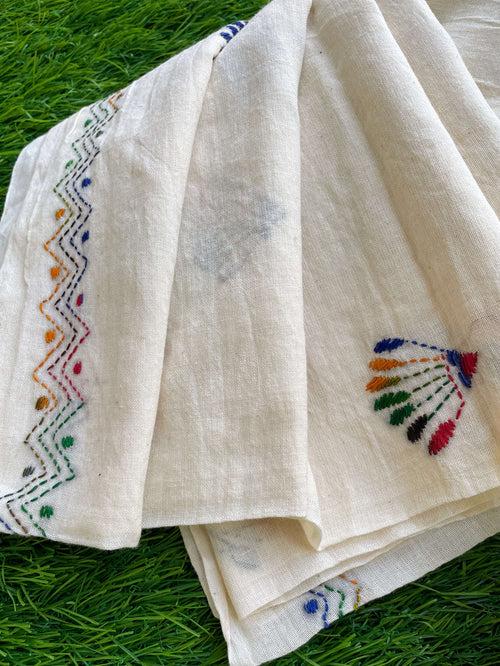 Off White cotton Kantha saree