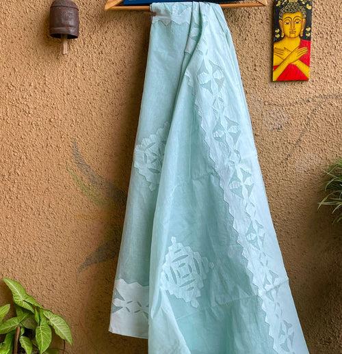 Sage green Applique Cotton Saree