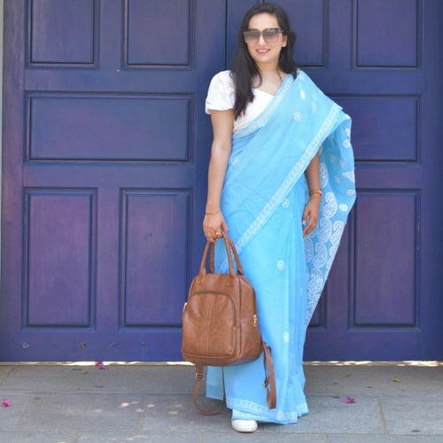 Blue chikankari cotton saree