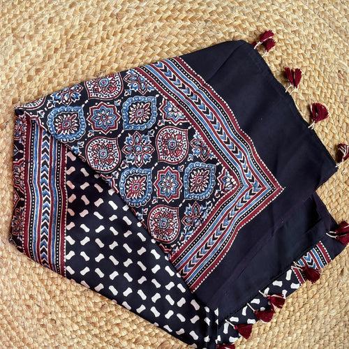 Black Ajrakh silk dupatta