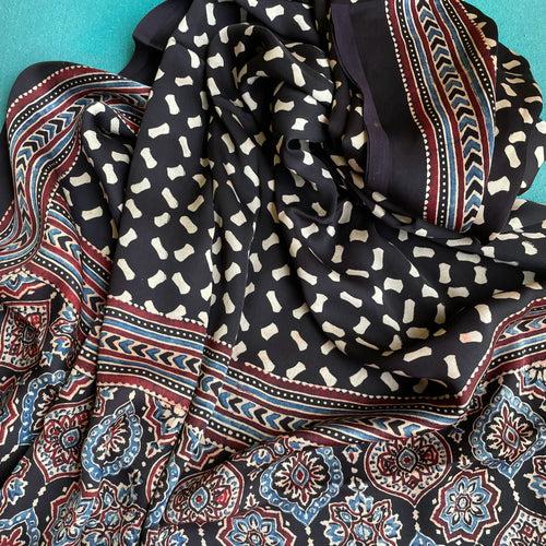 Black Ajrakh silk dupatta