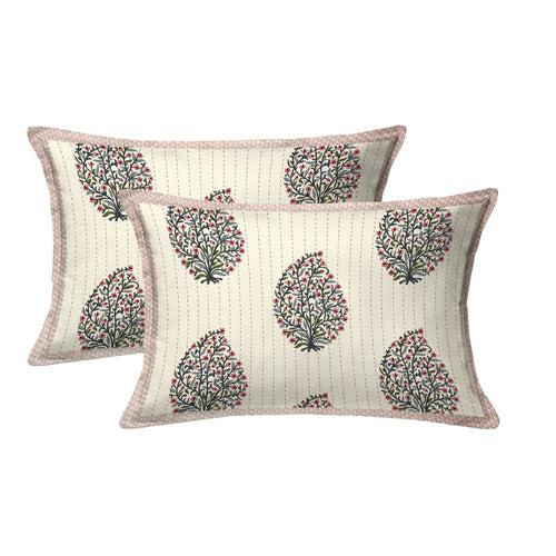 Cream Kantha Pattern Tree Design Bedsheet with Set of 2 Cushion Cover