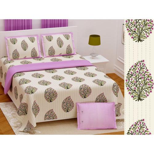 Cream Kantha Pattern Tree Design Bedsheet with Set of 2 Cushion Cover