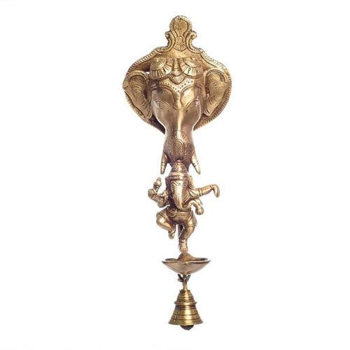 Decorative Dancing Ganesha Idol Brass Statue Of Lord Ganesha With Bell and Diya