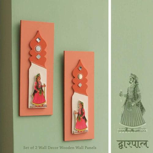 Dwarpal- Gatekeeper- Mudran Shaili Wall Decor Panel- Pink- Set of 2