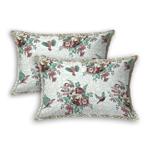 Floral Bird Design Light Green Bedsheet Set (2 Pillow Covers)