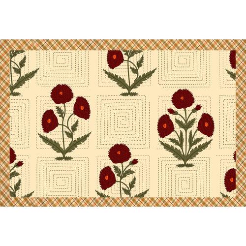 Rose Kantha Pattern Design Bedsheet with Set of 2 Cushion Cover