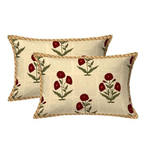 Rose Kantha Pattern Design Bedsheet with Set of 2 Cushion Cover