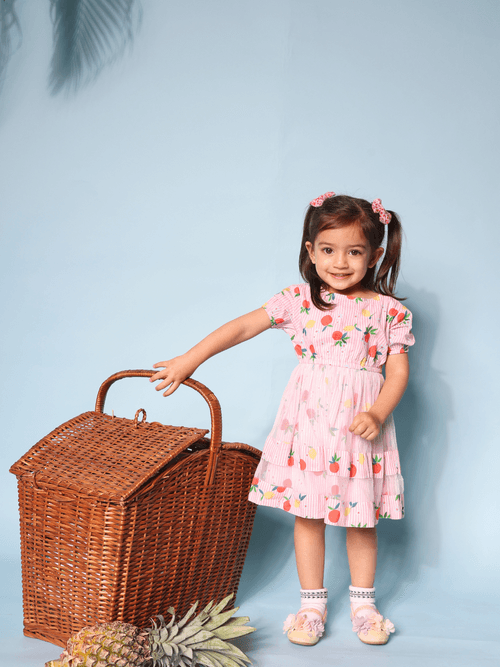 Pink Strawberry Bloom Cotton Cambric Girls Dress