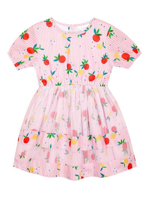Pink Strawberry Bloom Cotton Cambric Girls Dress