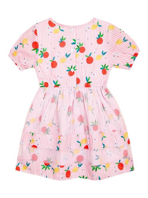 Pink Strawberry Bloom Cotton Cambric Girls Dress