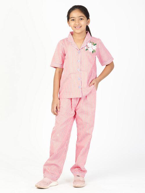 Pink Dreams Striped Cotton Night Suit