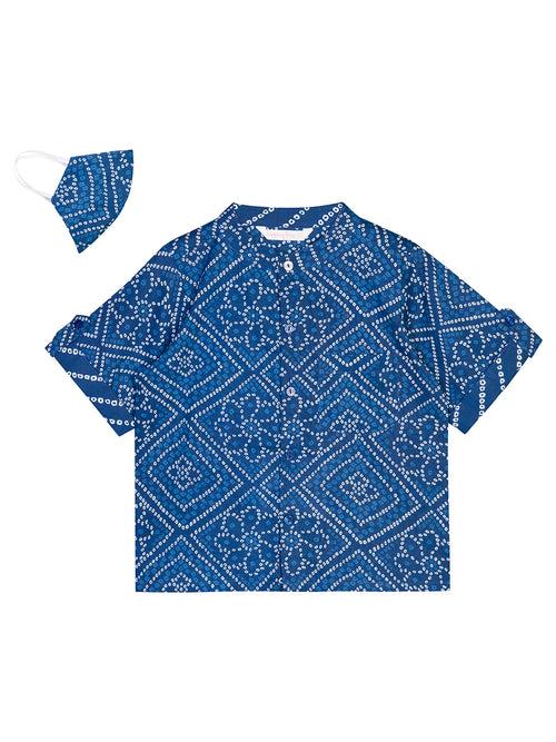 Budding Bees Boys Cotton Printed Short Kurta Top-Blue